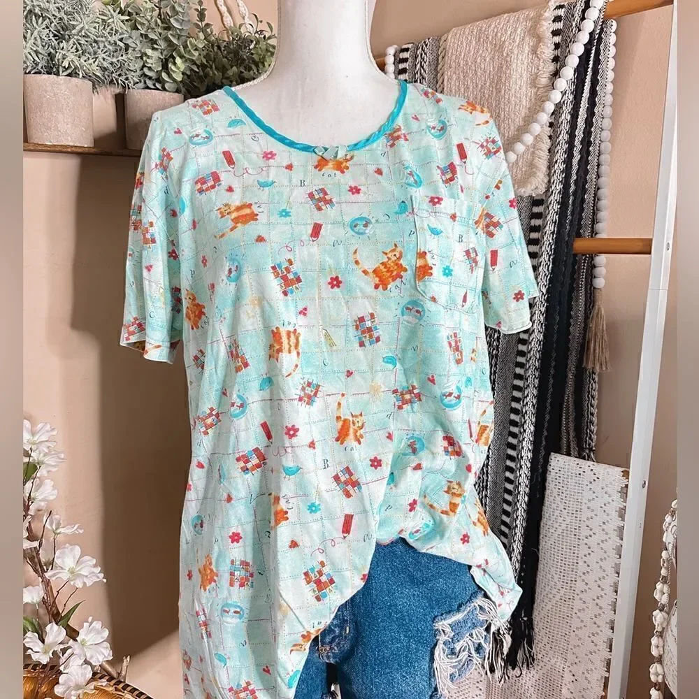 Vintage Basic Editions 90s Grannycore Kitty Cat Sleeper Night Shirt